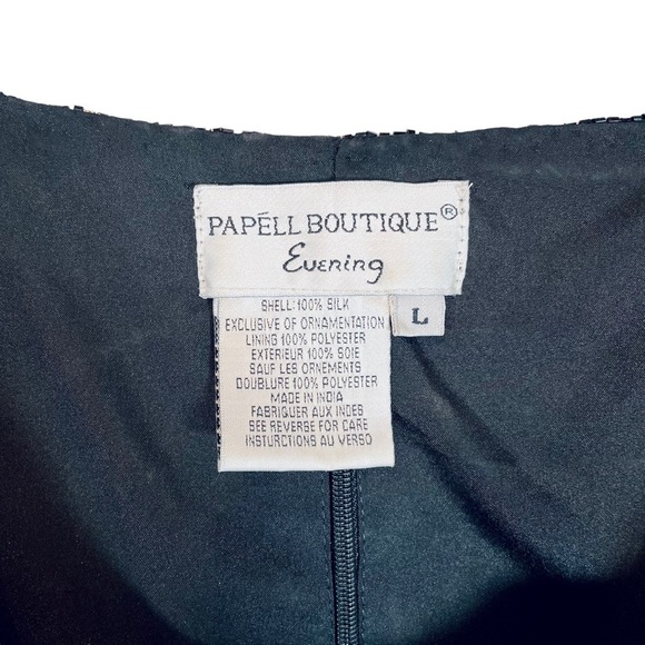 PAPELL Boutique Evening Formal Beaded Blouse Black Silver Cocktail Party - Picture 10 of 11